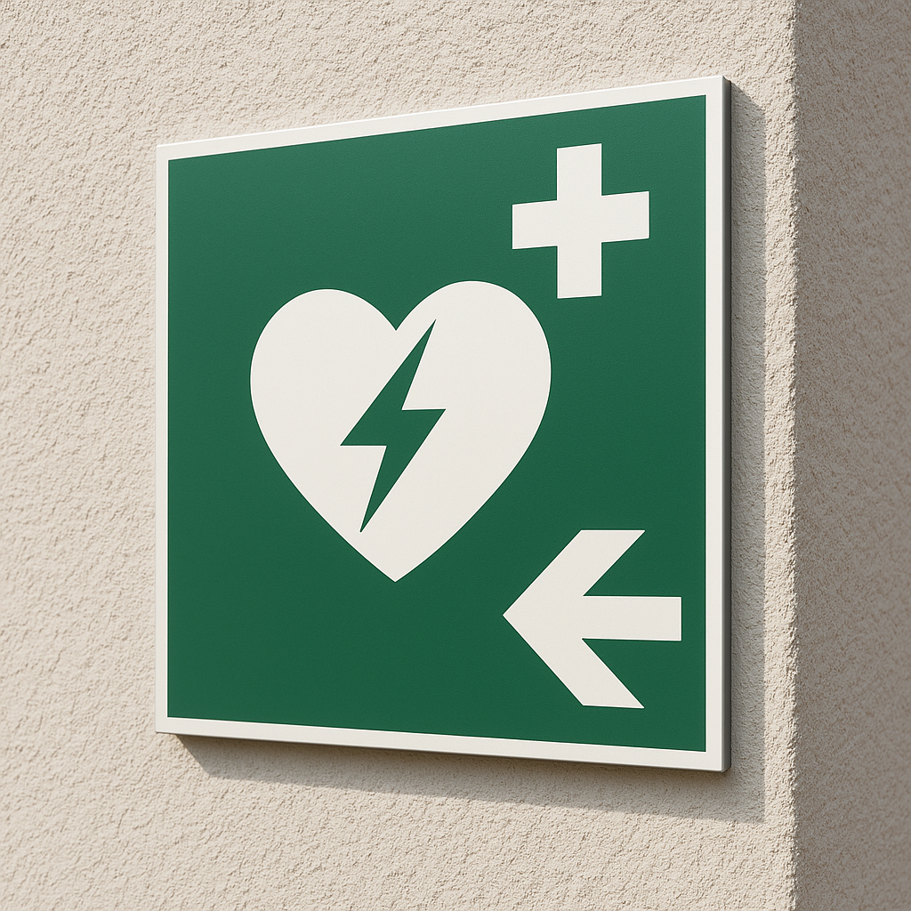 AED Hinweisschild Pfeil links