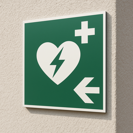AED Hinweisschild Pfeil links
