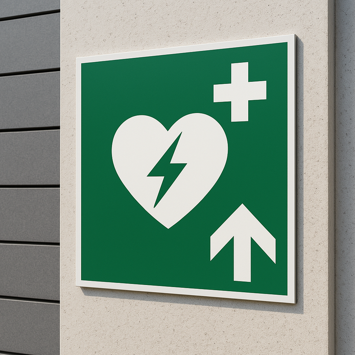 AED Hinweisaufkleber Pfeil oben