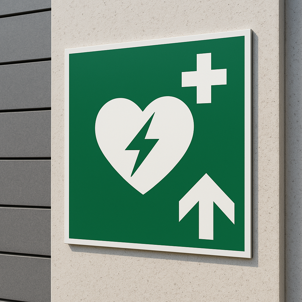 AED Hinweisschild Pfeil oben