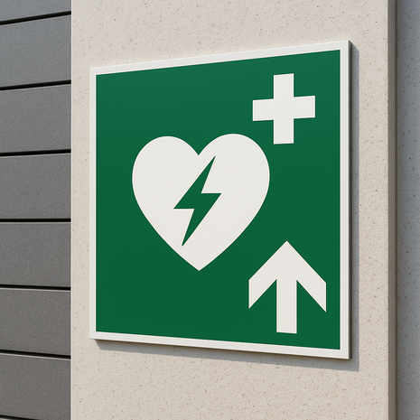 AED Hinweisschild Pfeil oben