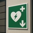 AED Hinweisschild Pfeil unten