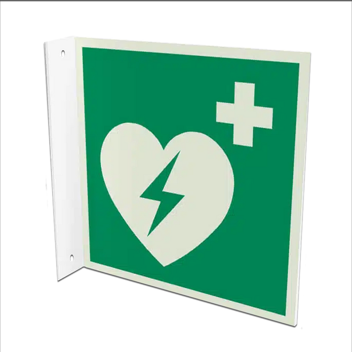AED-Hinweisschild Fahne