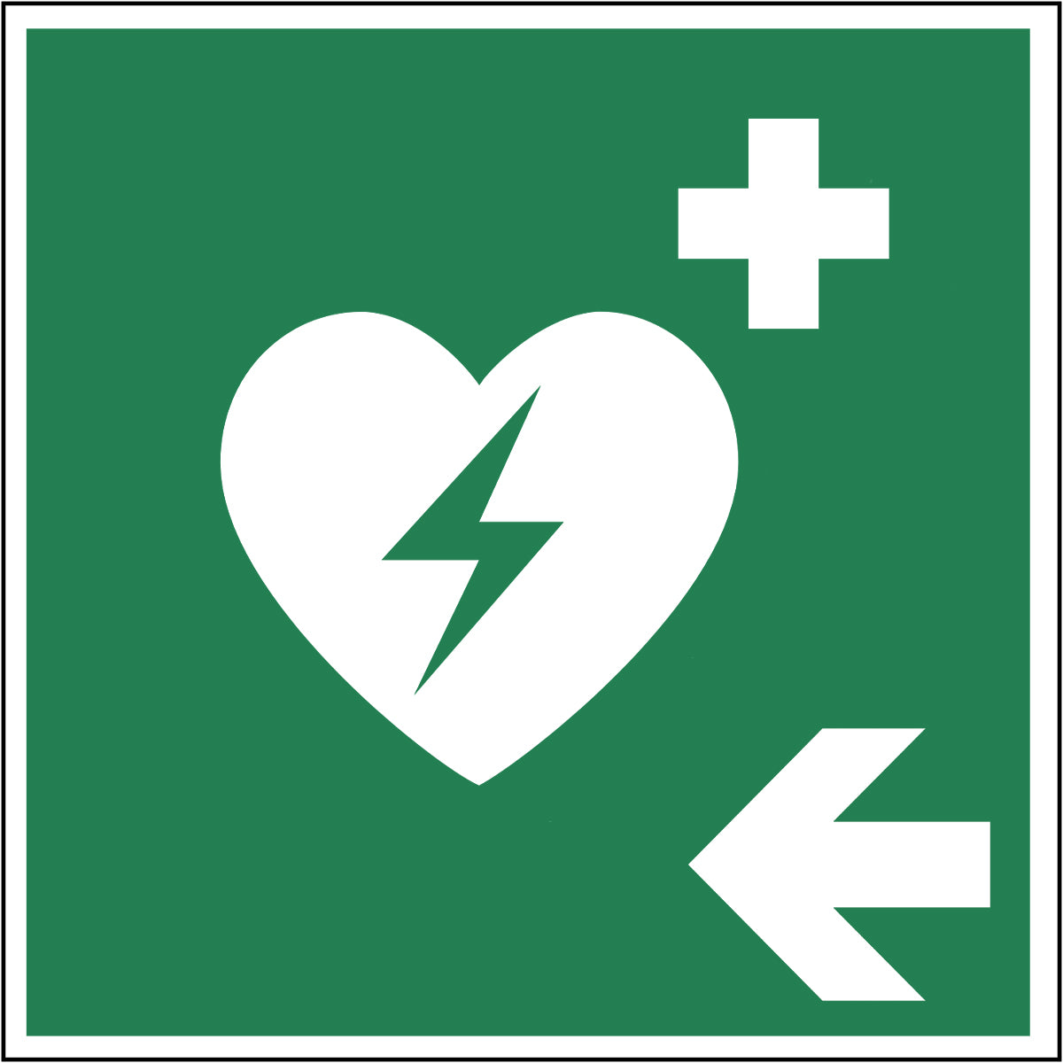 AED Hinweisschild Pfeil links