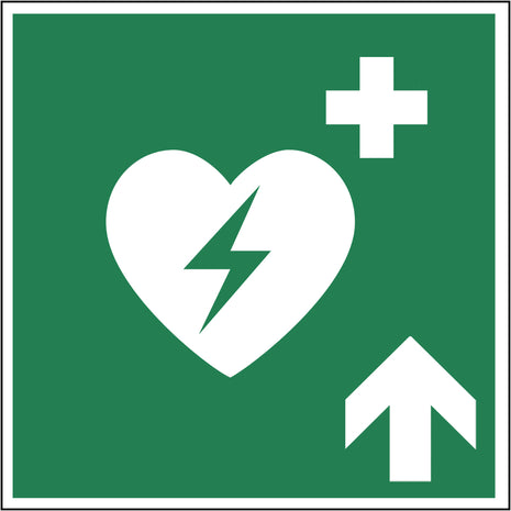 AED Hinweisschild Pfeil oben