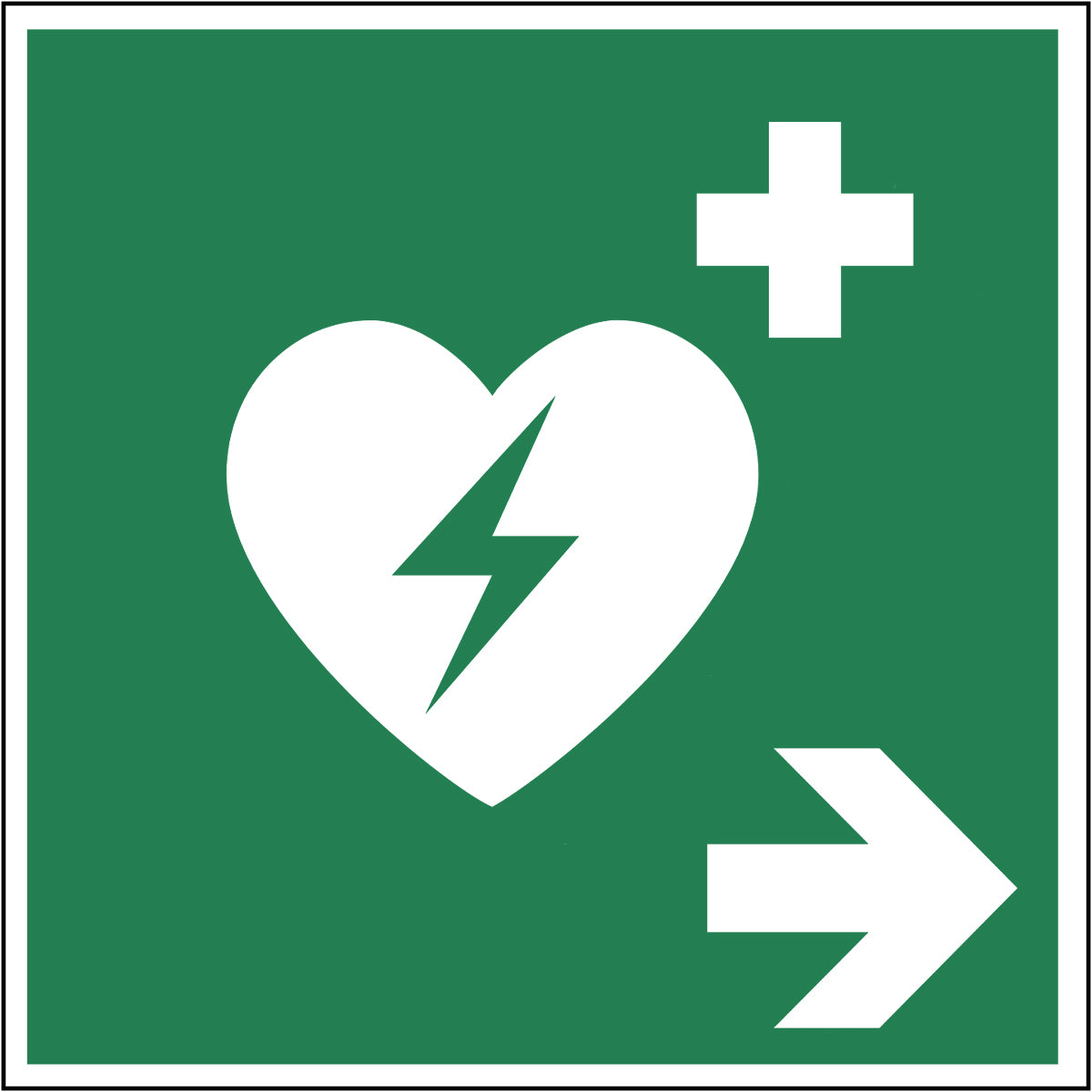 AED Hinweisaufkleber Pfeil rechts