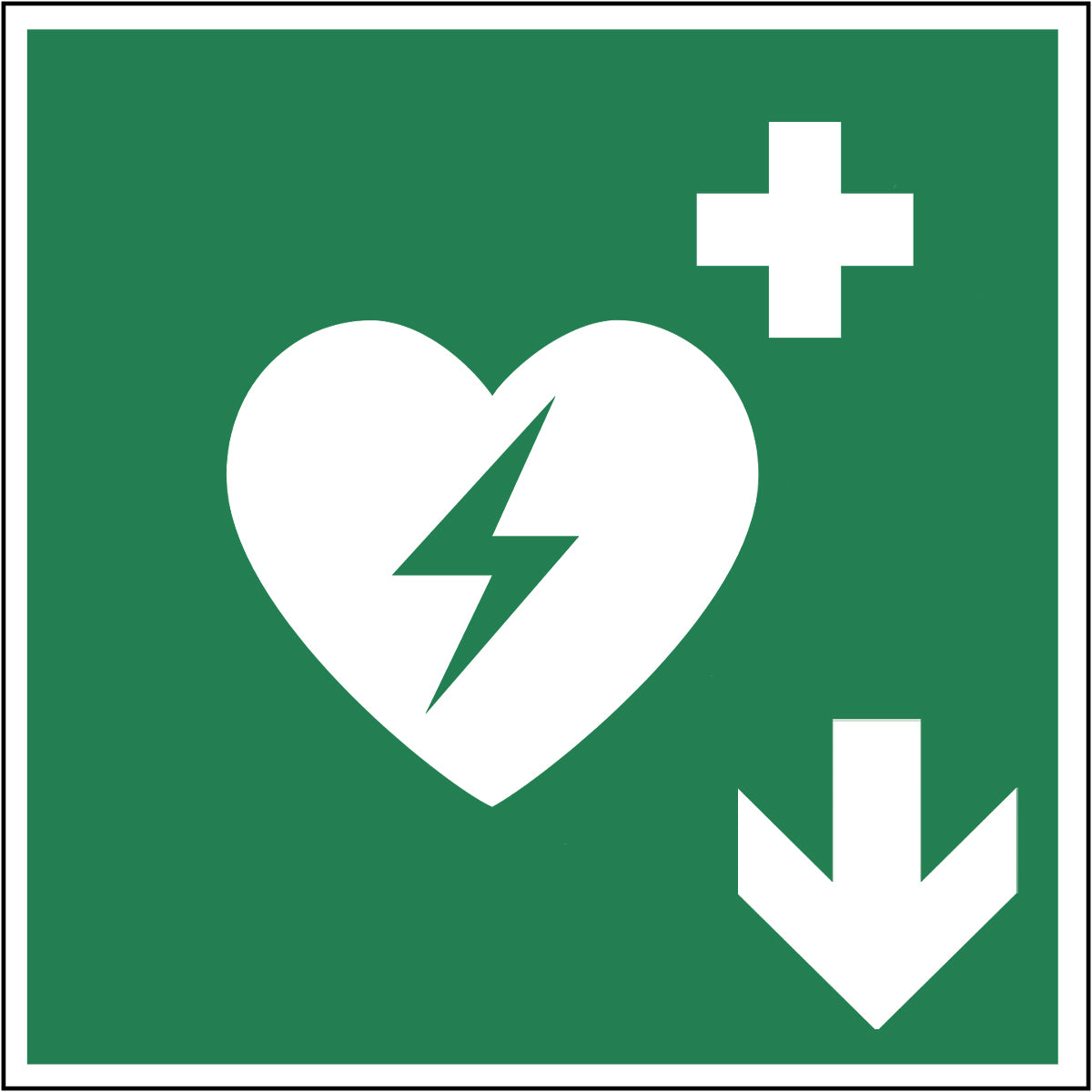 AED Hinweisschild Pfeil unten
