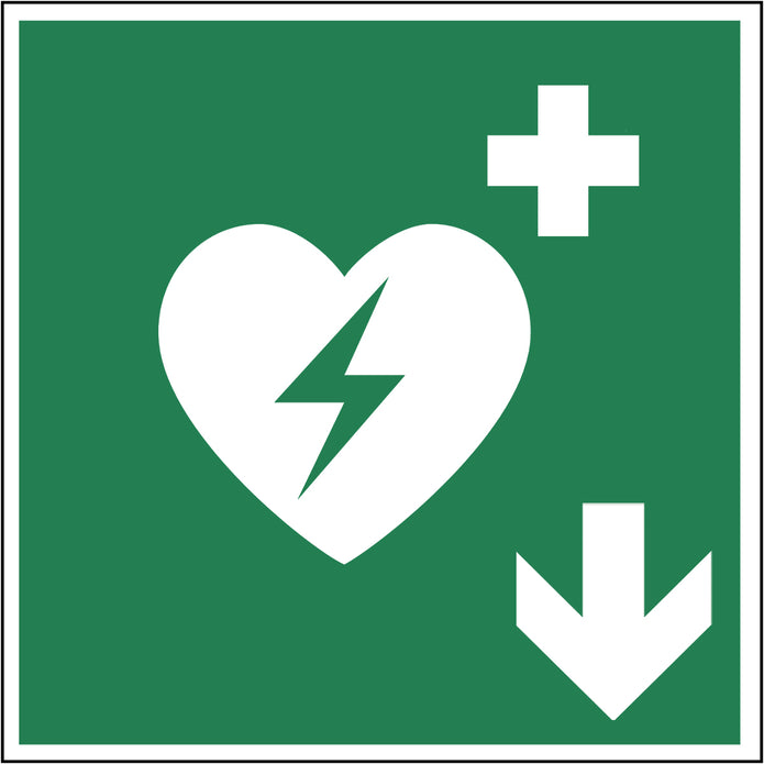 AED Hinweisschild Pfeil unten