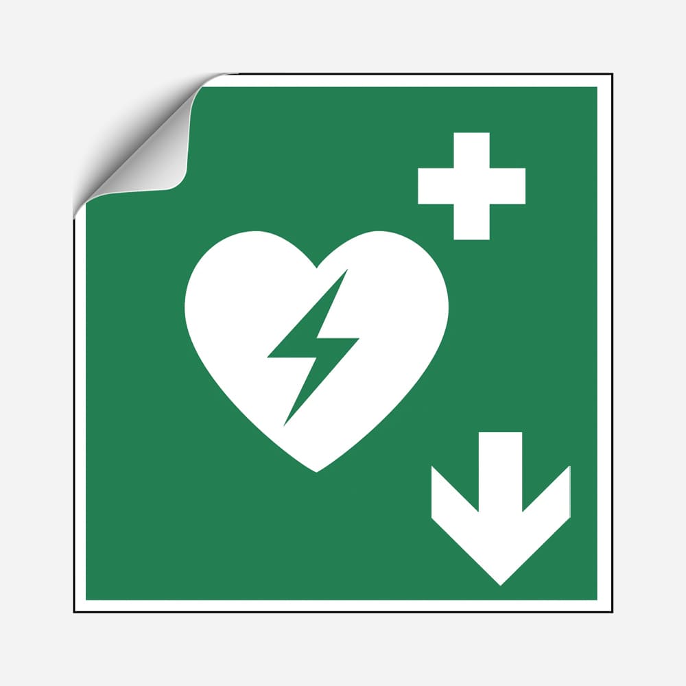 AED Hinweisaufkleber Pfeil unten